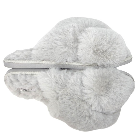 Nicole Miller New York Shoes - Nicole Miller New York‎ Womens Faux Fur Criss Cross Slippers Grey Size M 6.5-7.5